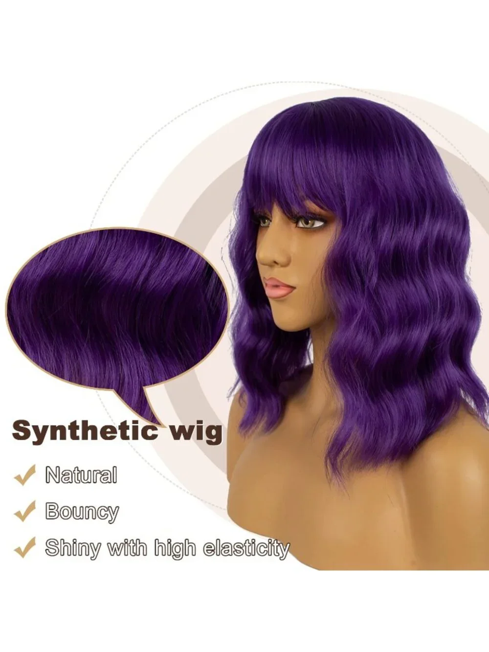 Women's Green Shoulder Length Synthetic Loose Wavy Short Bob Wigs Bangs